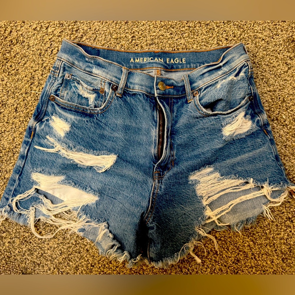 American Eagle Blue Jean Shorts Distressed High-Waisted